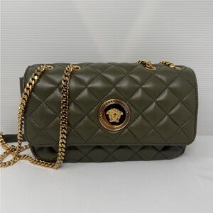 Versace Green Quilted Shoulder Bag with Gold Chain
